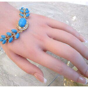 Turquoise natural peasian gemstone 14k yellow gold fill ladies delicate bracelt